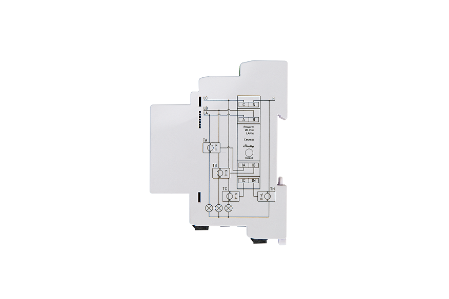 Shelly Pro 3EM - Relais - LAN & WLAN Stromzähler - 3x 120A - Inkl. 3 Klemmen - Messfunktion