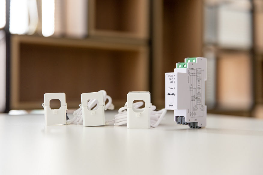 Shelly Pro 3EM - Relais - LAN & WLAN Stromzähler - 3x 120A - Inkl. 3 Klemmen - Messfunktion